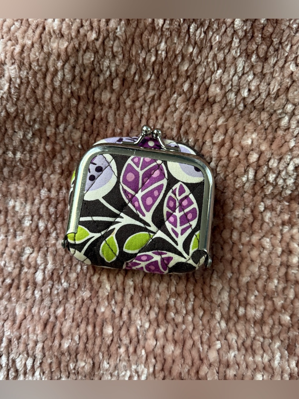 Vintage Vera Bradley Plum Petals Mini Kiss Lock Coin Purse Floral Mirror